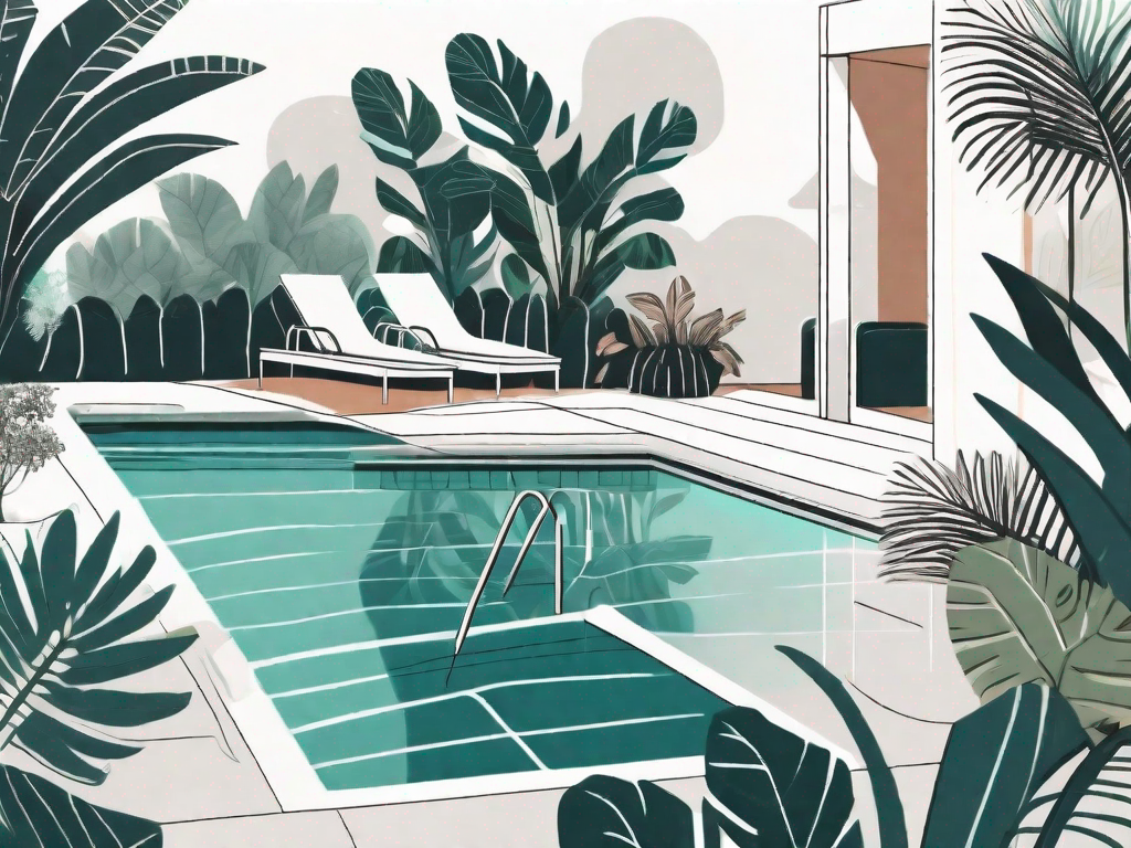 A lush garden with a beautifully designed swimming pool